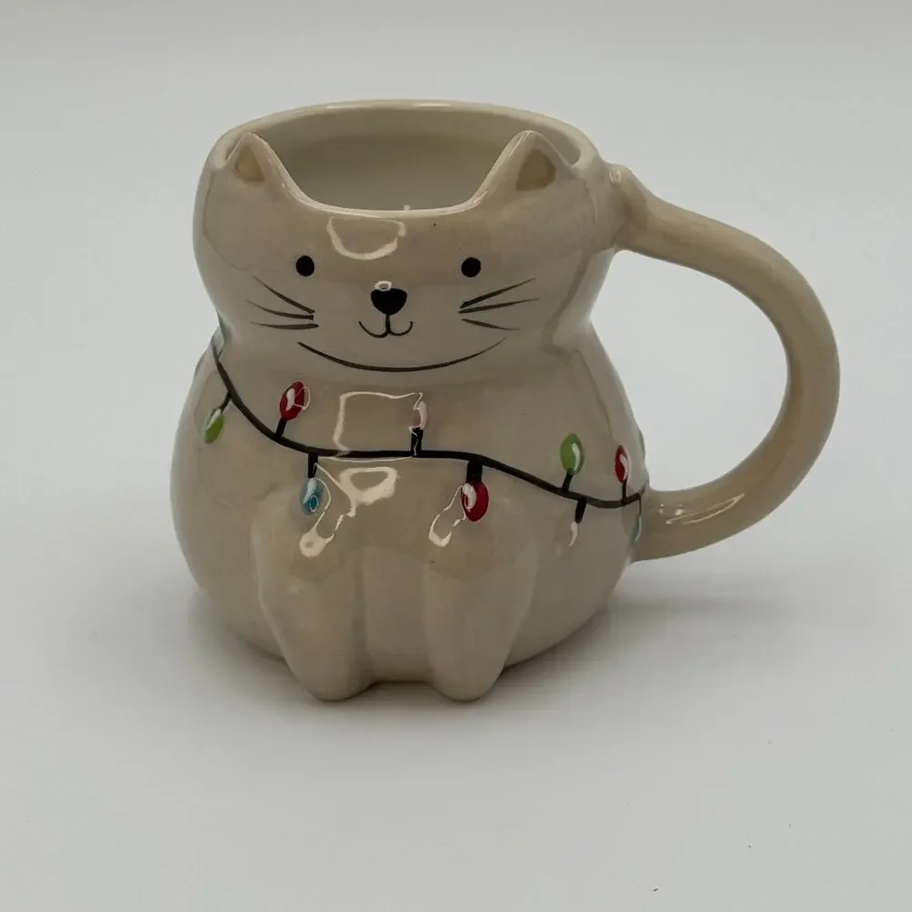 Wondershop‎ 2024 Stoneware Cat Mug Holiday Figural Coffee Cup Target NEW